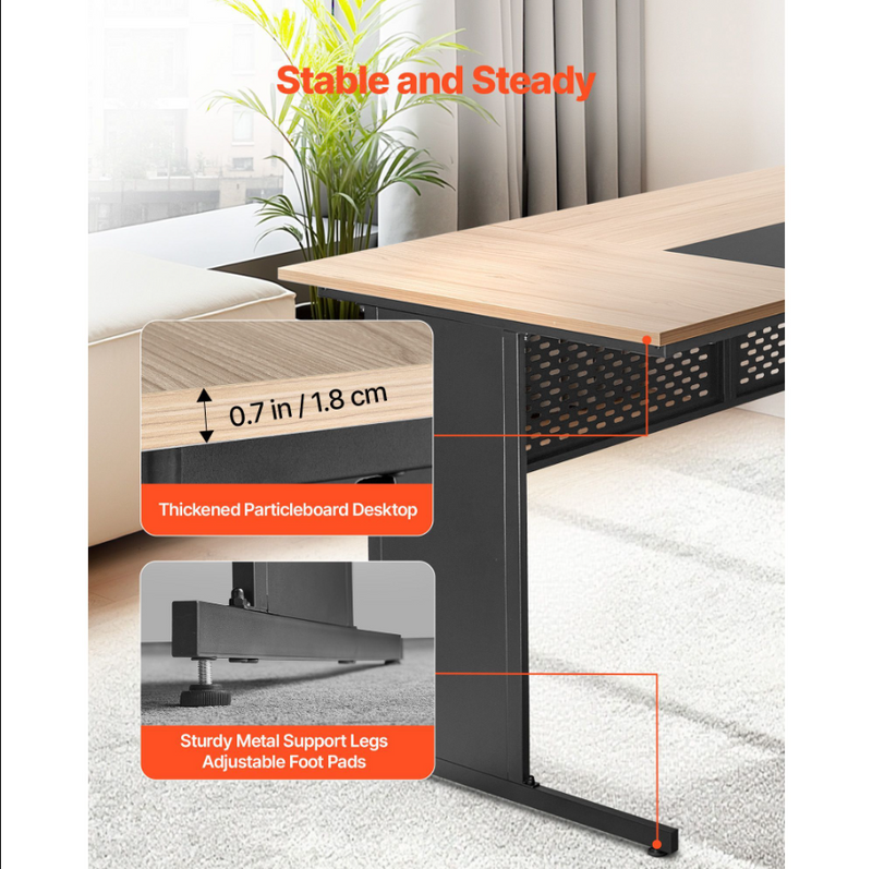 Modern Reversible L-Shaped Executive Desk with Drawers Storage Cabinet Heavy Duty Large Wooden Office Computer Desk