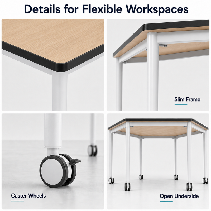 Modular Conference Table with Wheels Metal Frame Office Training Room Table