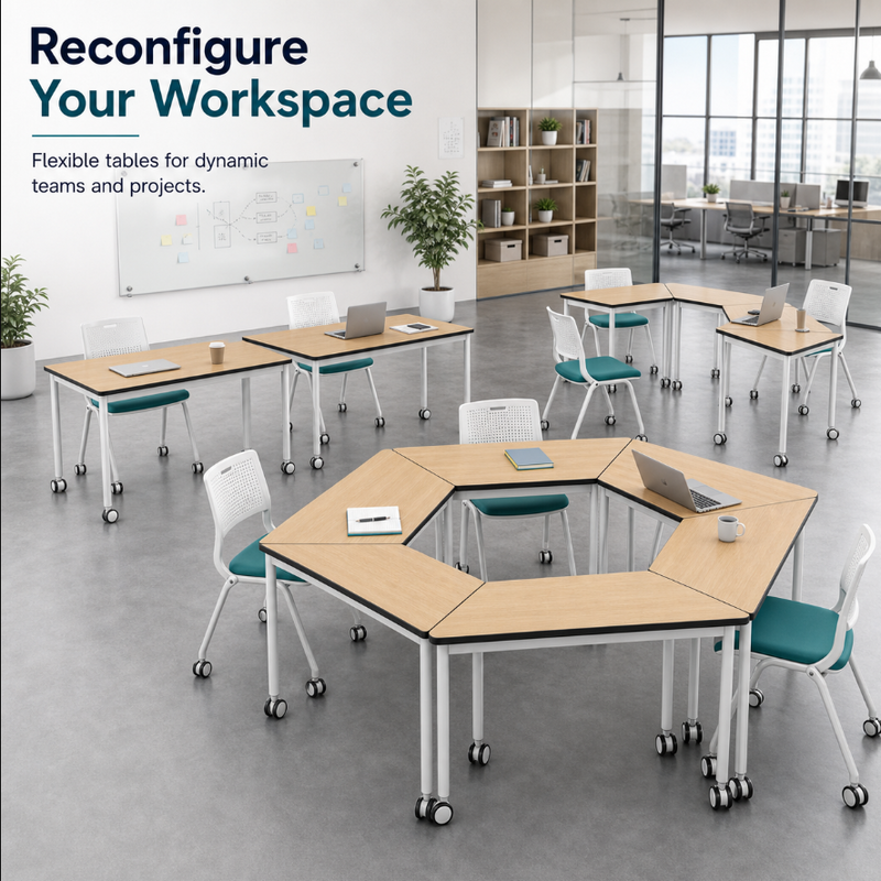 Modular Conference Table with Wheels Metal Frame Office Training Room Table