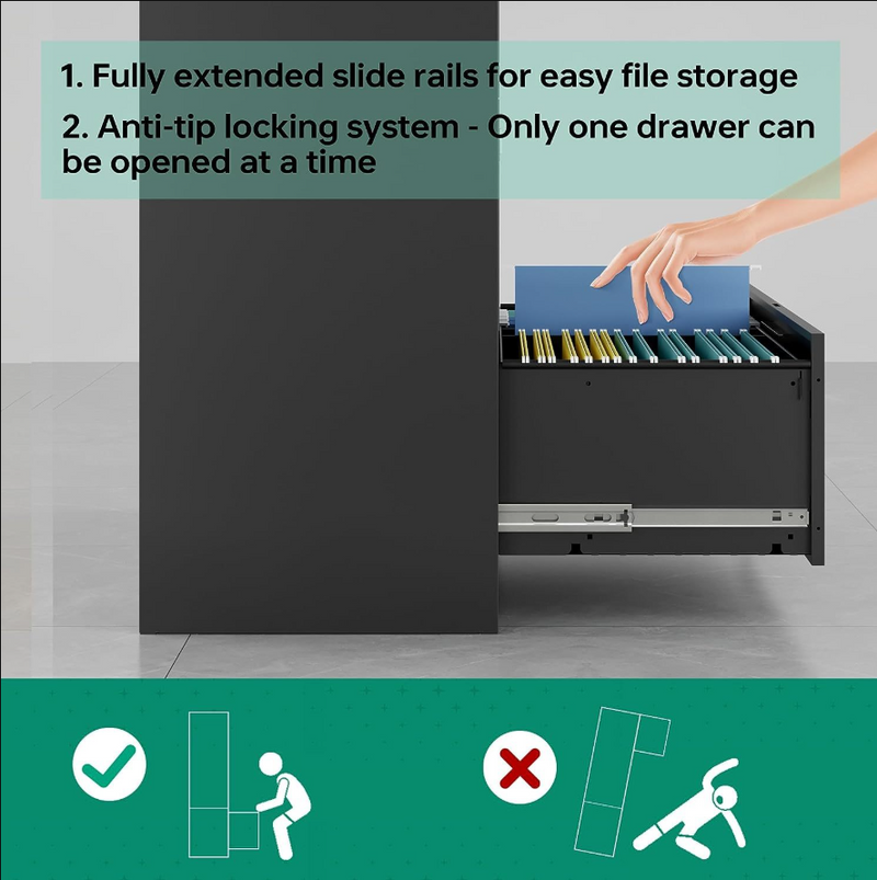Steel Office 5 Drawer File Cabinet Metal Lateral Filing Cabinets for Home Office Hanging Files Letter Legal