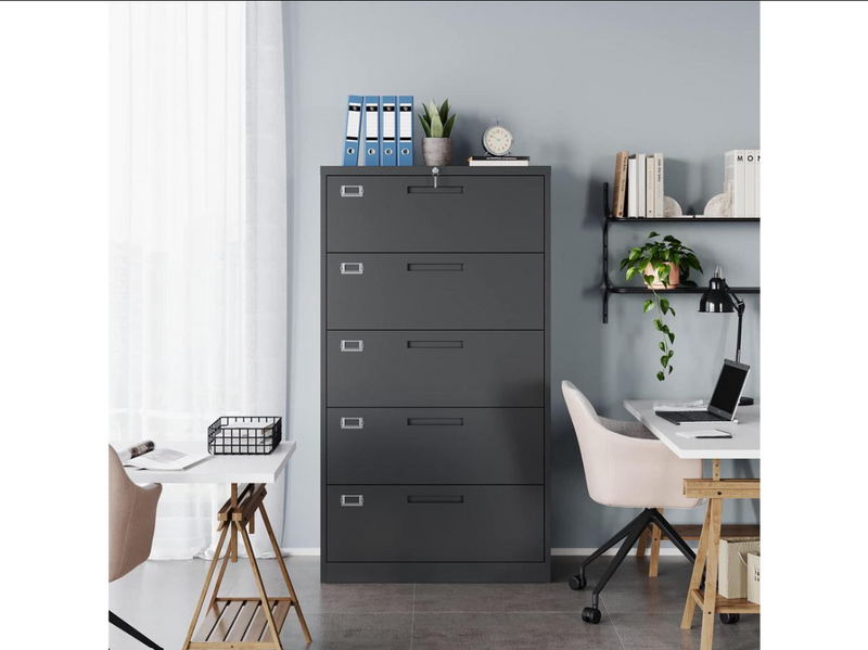 Steel Office 5 Drawer File Cabinet Metal Lateral Filing Cabinets for Home Office Hanging Files Letter Legal