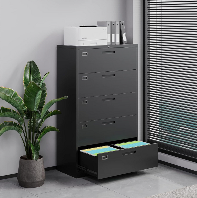 Steel Office 5 Drawer File Cabinet Metal Lateral Filing Cabinets for Home Office Hanging Files Letter Legal