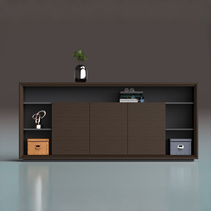 Modern Low Office Credenza Eco Wooden Sideboard With Sliding Doors Office Storage Cabinet for Executive Workplace