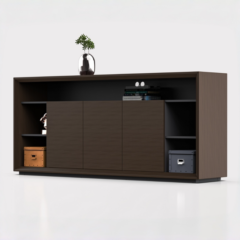 Modern Low Office Credenza Eco Wooden Sideboard With Sliding Doors Office Storage Cabinet for Executive Workplace