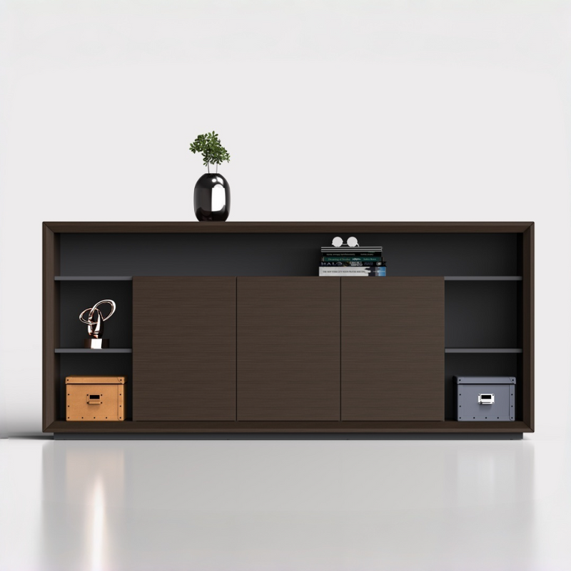 Modern Low Office Credenza Eco Wooden Sideboard With Sliding Doors Office Storage Cabinet for Executive Workplace