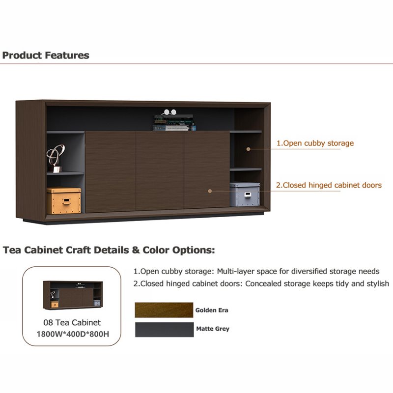 Modern Low Office Credenza Eco Wooden Sideboard With Sliding Doors Office Storage Cabinet for Executive Workplace
